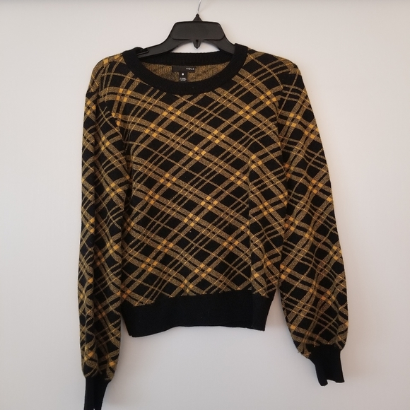 AQUA Balloon Sleeve Plaid Sweater - Picture 3 of 7